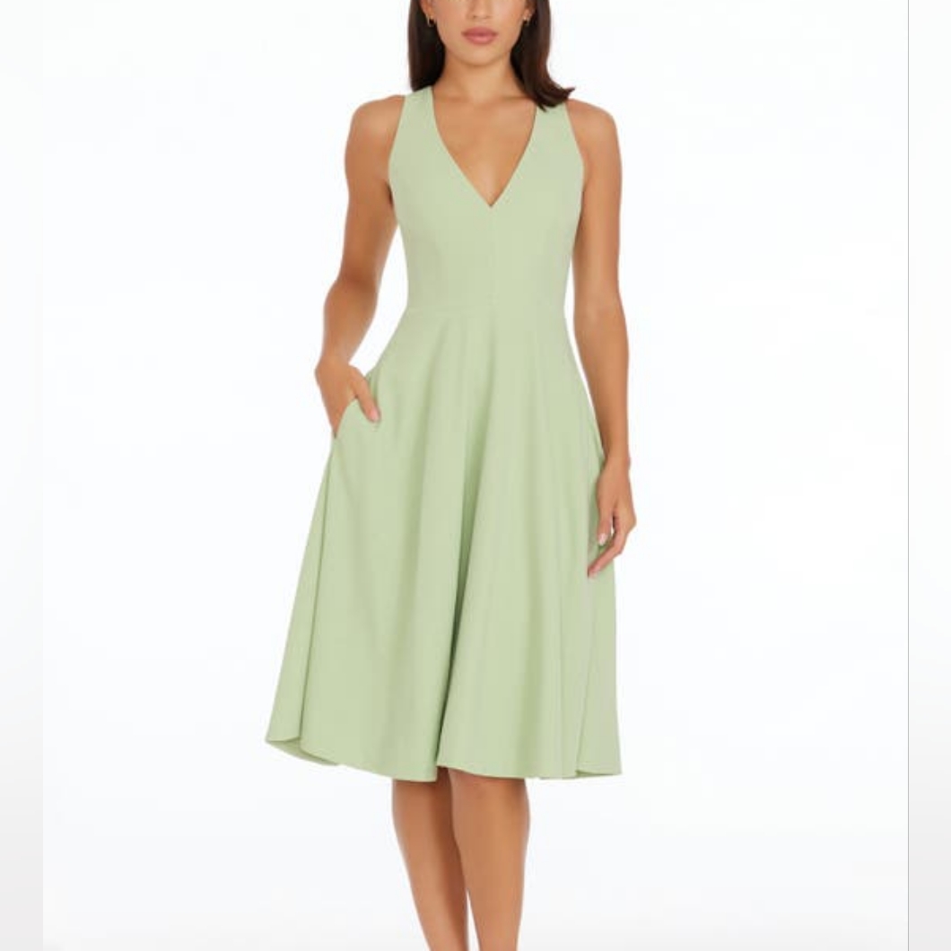 Dress The Population Catalina Fit & Flare Cocktail Dress In Sage